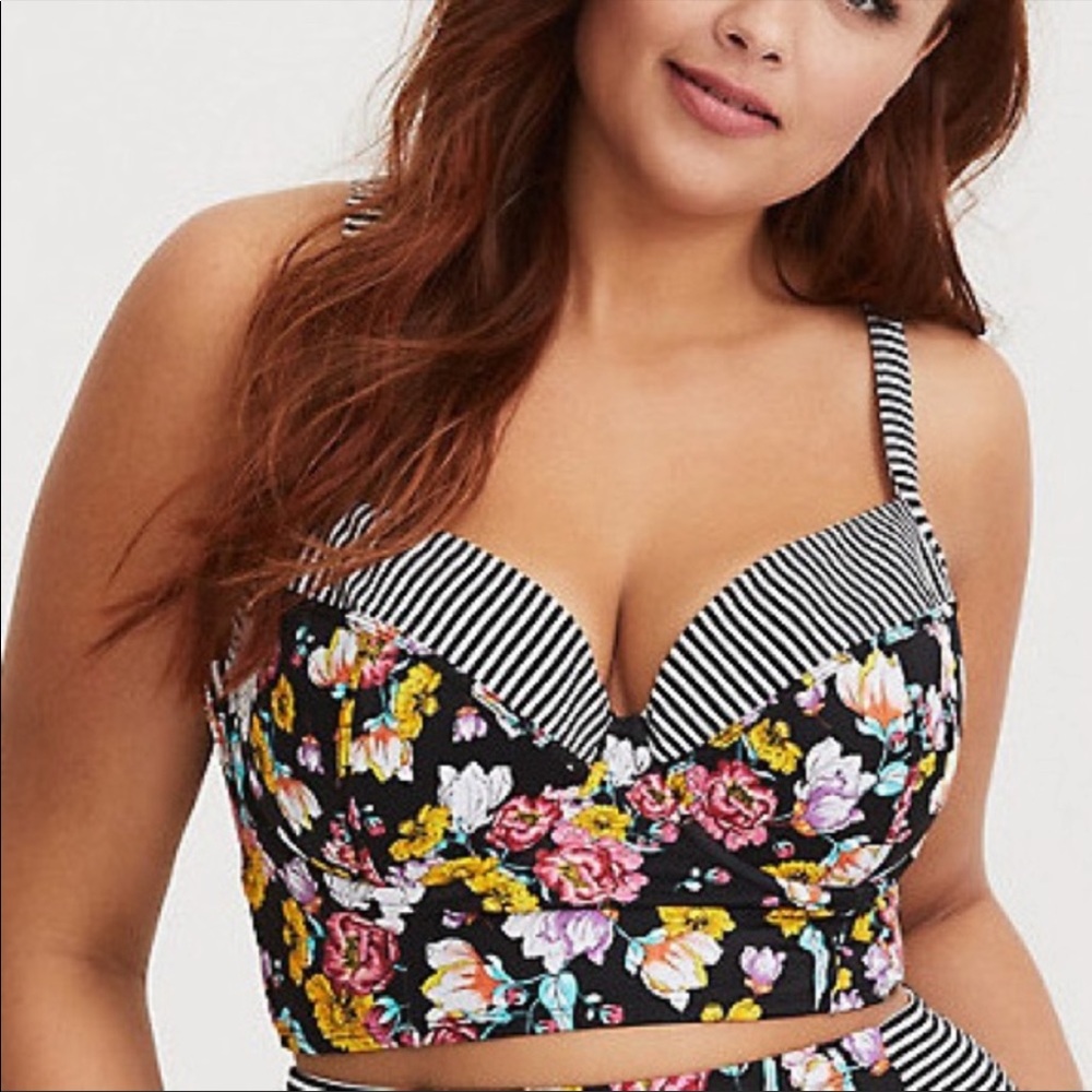Torrid Multicolor Floral Stripe Bikini Top | 4X